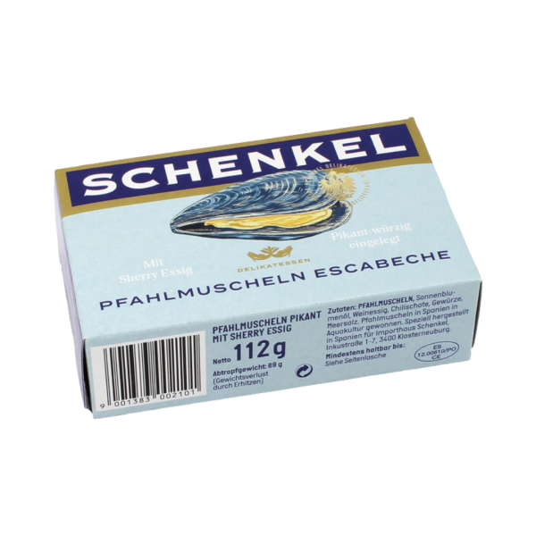 247350 Schenkel Pfahlmuscheln Escabeche mit Sherry­ Essig, pikant­wuerzig eingelegt, 112g